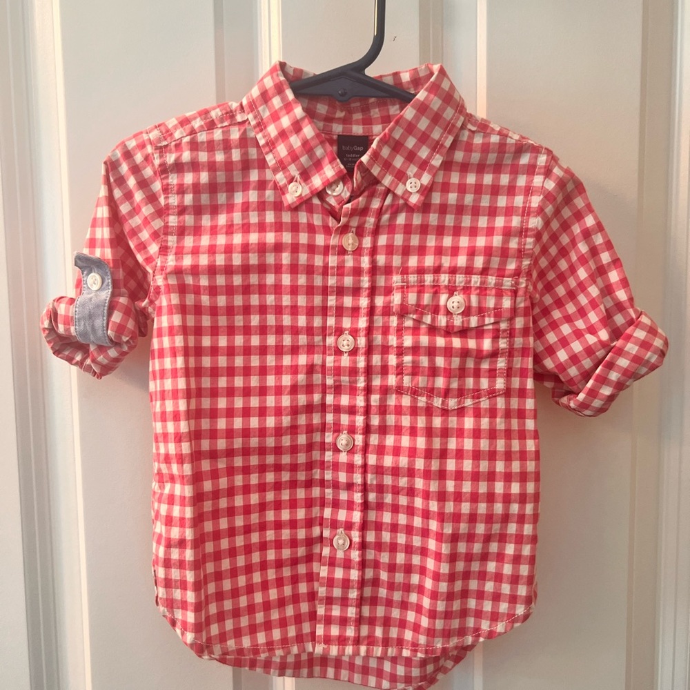 NWOT baby gap plaid hot pink shirt size 12-18 months